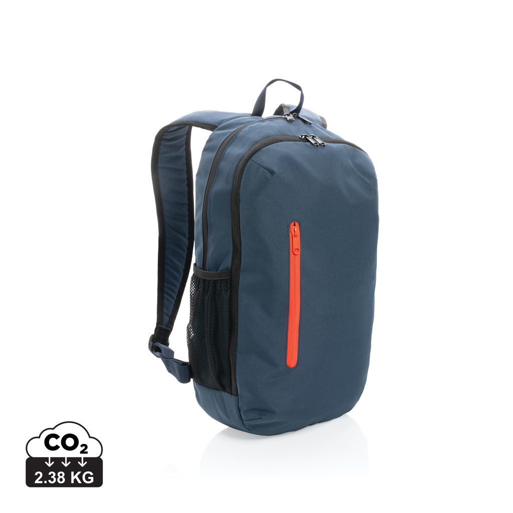 Sac à dos ordinateur 15" publicitaire en rPET Impact bleu marine et orange